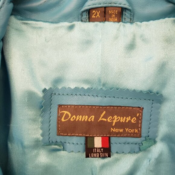 Donna Lepure NY Blue Lambskin Leather Embellished jacket/skirt size 2L Vintage - Picture 12 of 16